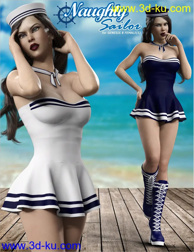 dForce Naughty Sailor Outfit Set for Genesis 8 Female(s)模型的图片8