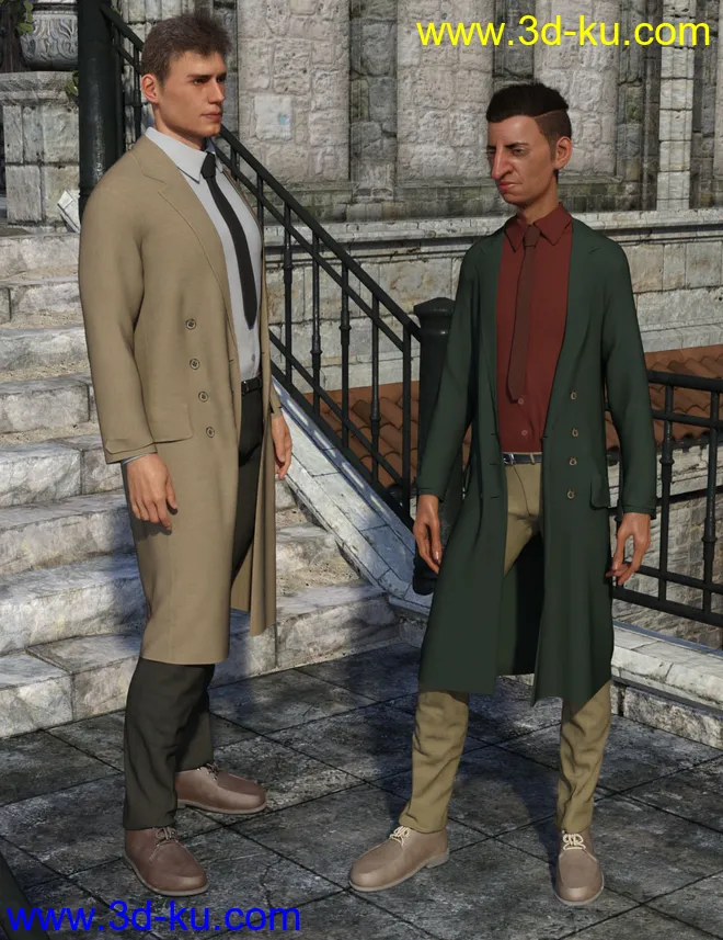 dForce Trench Coat Outfit for Genesis 8 Male(s)模型的图片1