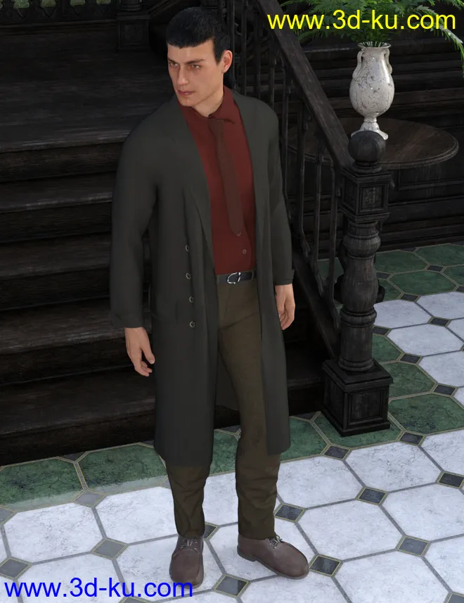 dForce Trench Coat Outfit for Genesis 8 Male(s)模型的图片2