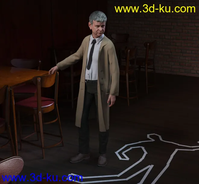 dForce Trench Coat Outfit for Genesis 8 Male(s)模型的图片7