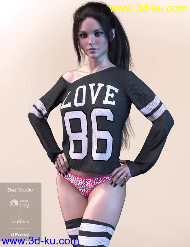 dForce X-Fashion Print Sweater Outfit for Genesis 8 Female(s)模型的图片2