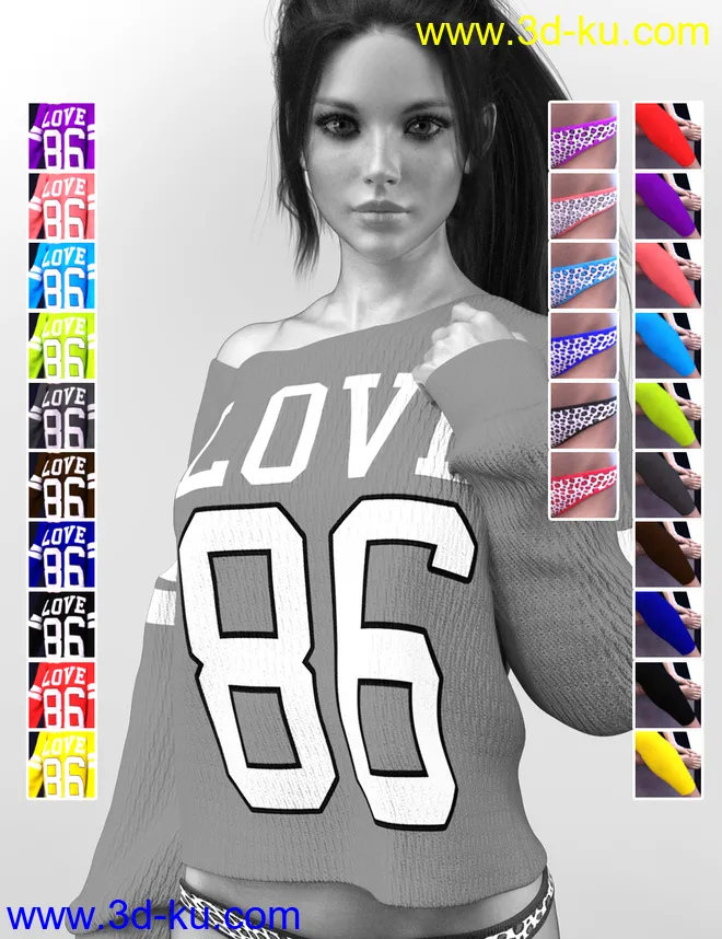 dForce X-Fashion Print Sweater Outfit for Genesis 8 Female(s)模型的图片7