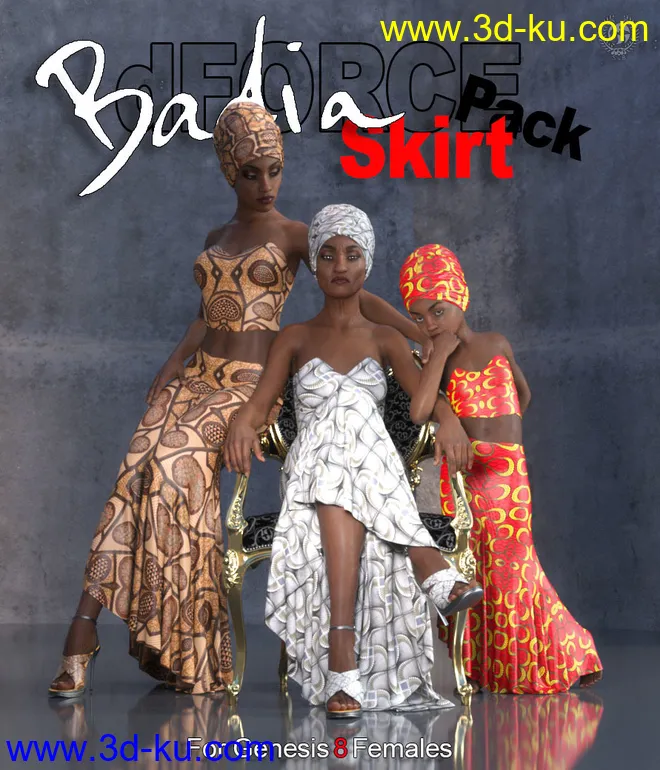 dForce-Badia Skirt Pack For Genesis 8 Females模型的图片1