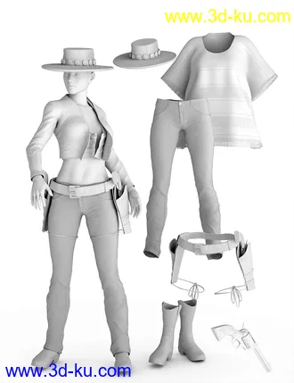 3D打印模型Dusty HD Cowgirl Outfit for Genesis 8 Female(s)的图片