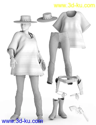 3D打印模型Dusty HD Cowgirl Outfit for Genesis 8 Female(s)的图片