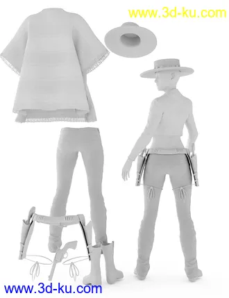 3D打印模型Dusty HD Cowgirl Outfit for Genesis 8 Female(s)的图片