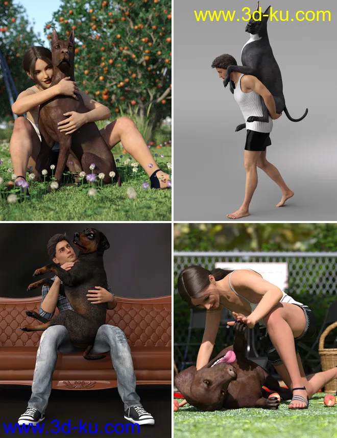 Fun Poses for Daz Dog 8 and Victoria 8 and Michael 8模型的图片1