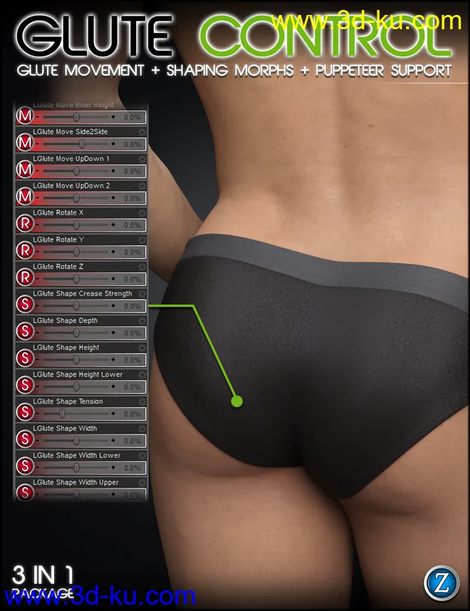 Glute Control for Genesis 3 and 8 Male(s)模型的图片1