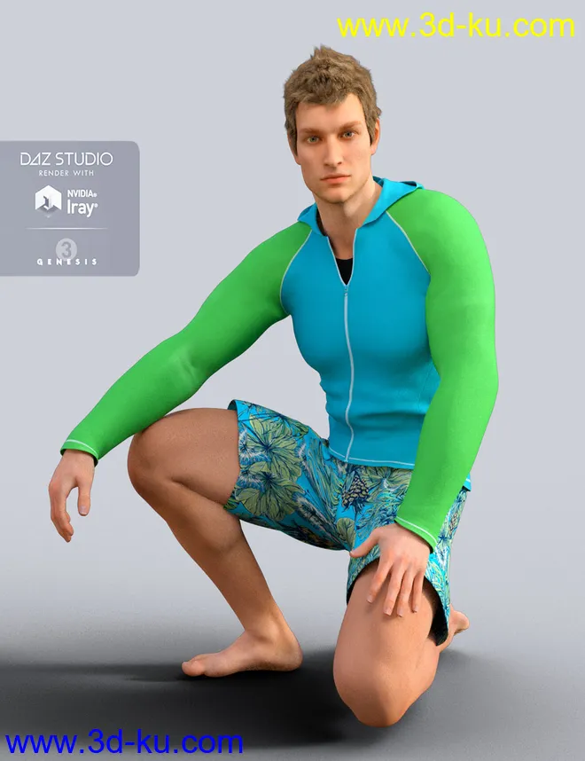 H&C Rash Guard Outfit for Genesis 3 Male模型的图片5