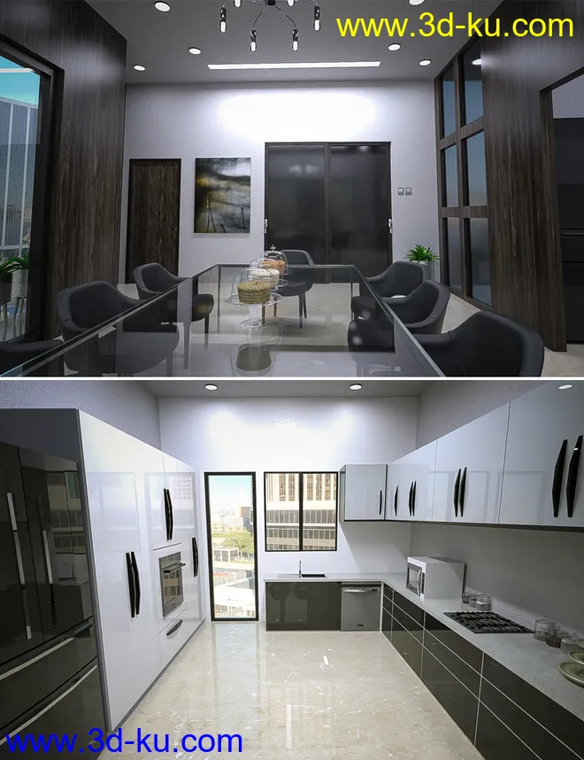 High Rise Kitchen and Dining Room模型的图片1