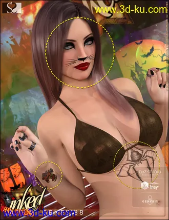 3D打印模型Inked Vol 23 - Halloween for Genesis 8 Female(s)的图片