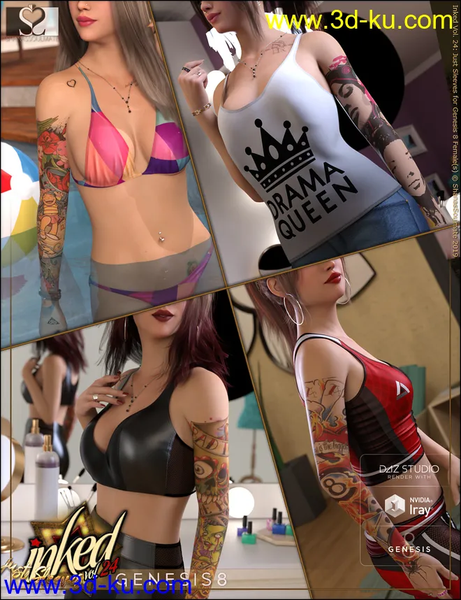 Inked Vol.24 - Just Sleeves for Genesis 8 Female(s)模型的图片1