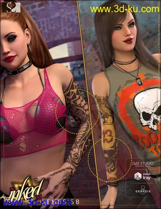 3D打印模型Inked Vol.24 - Just Sleeves for Genesis 8 Female(s)的图片