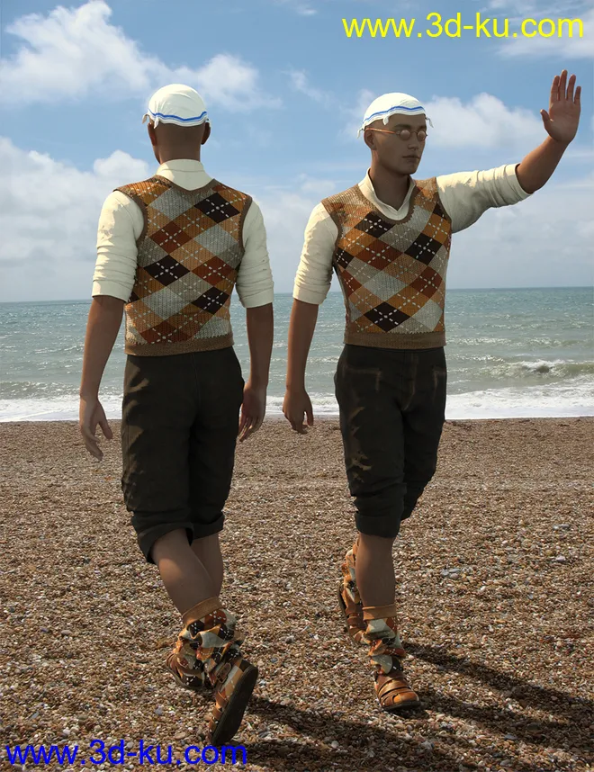 On The Beach (60s) Outfit for Genesis 8 Male(s)模型的图片2