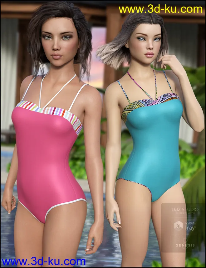 One Piece Swimsuit Vacation Textures模型的图片4