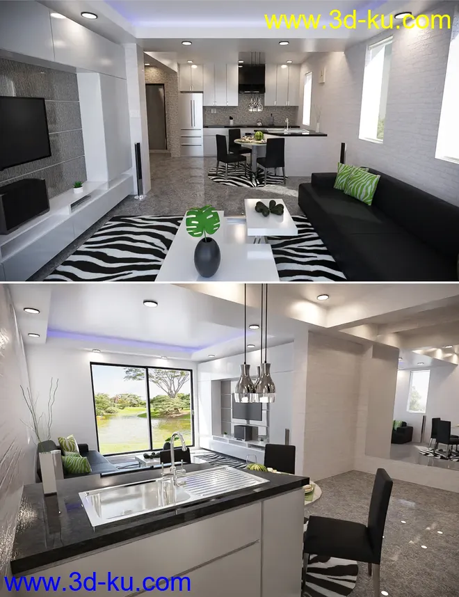 Open Kitchen and Living Room模型的图片1