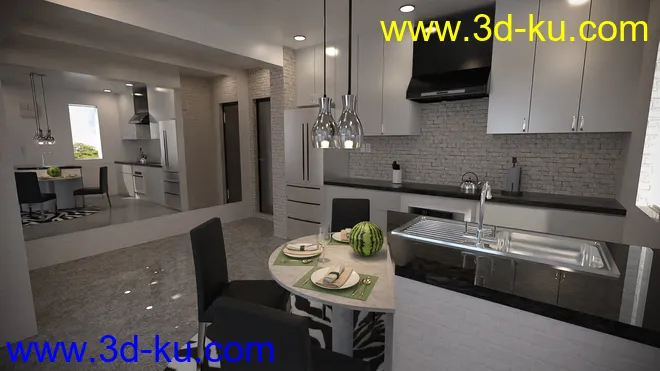 Open Kitchen and Living Room模型的图片3
