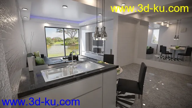 Open Kitchen and Living Room模型的图片4