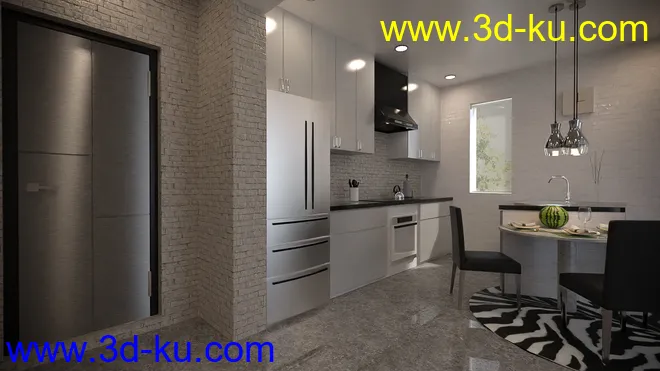 Open Kitchen and Living Room模型的图片5