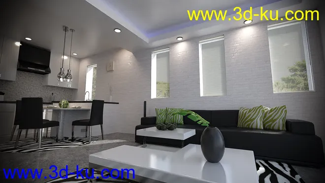 Open Kitchen and Living Room模型的图片7