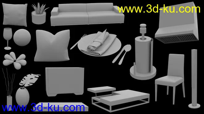 Open Kitchen and Living Room模型的图片11