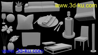 3D打印模型Open Kitchen and Living Room的图片