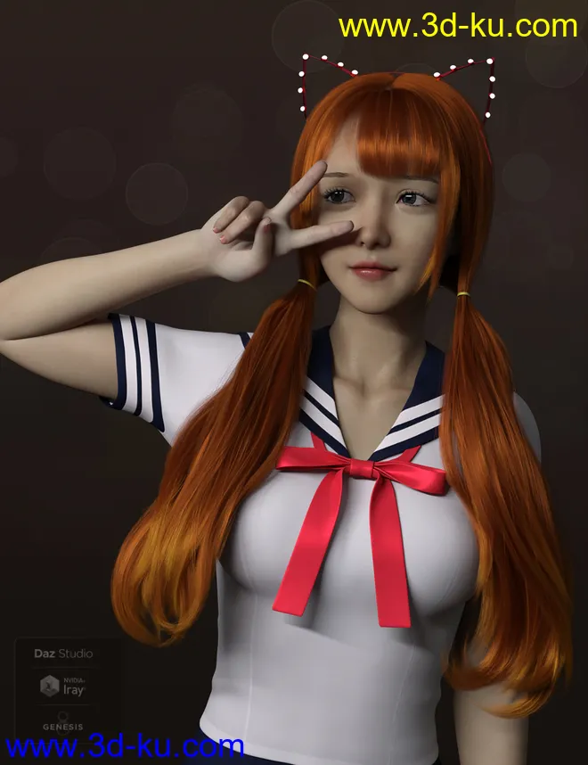 Qiqi Twintail Hair For Genesis 8 Female(s)模型的图片1