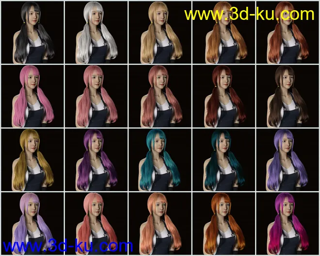 Qiqi Twintail Hair For Genesis 8 Female(s)模型的图片2