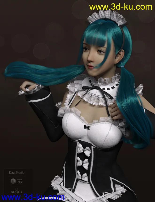 Qiqi Twintail Hair For Genesis 8 Female(s)模型的图片3