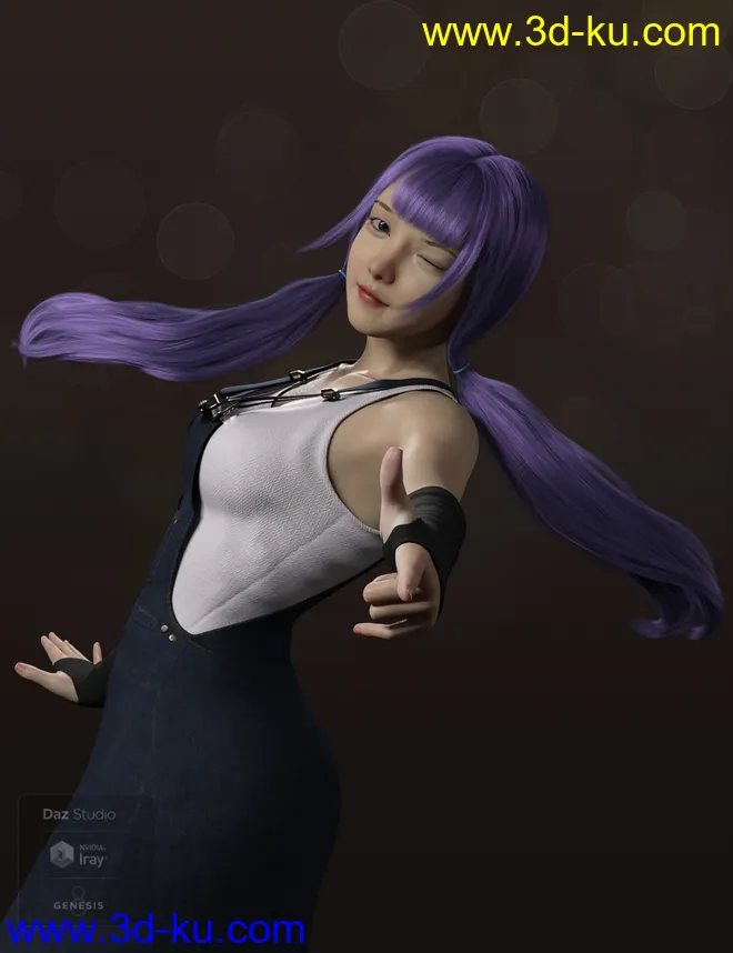 Qiqi Twintail Hair For Genesis 8 Female(s)模型的图片5