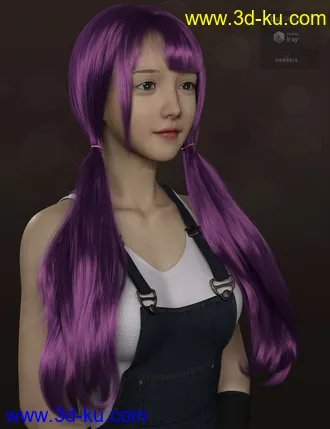 3D打印模型Qiqi Twintail Hair For Genesis 8 Female(s)的图片
