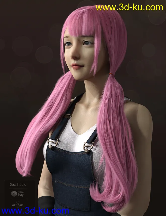 Qiqi Twintail Hair For Genesis 8 Female(s)模型的图片7