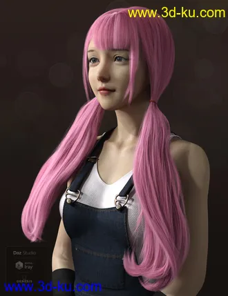 3D打印模型Qiqi Twintail Hair For Genesis 8 Female(s)的图片