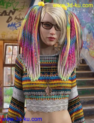 3D打印模型Raver Hair for Genesis 8 Females的图片