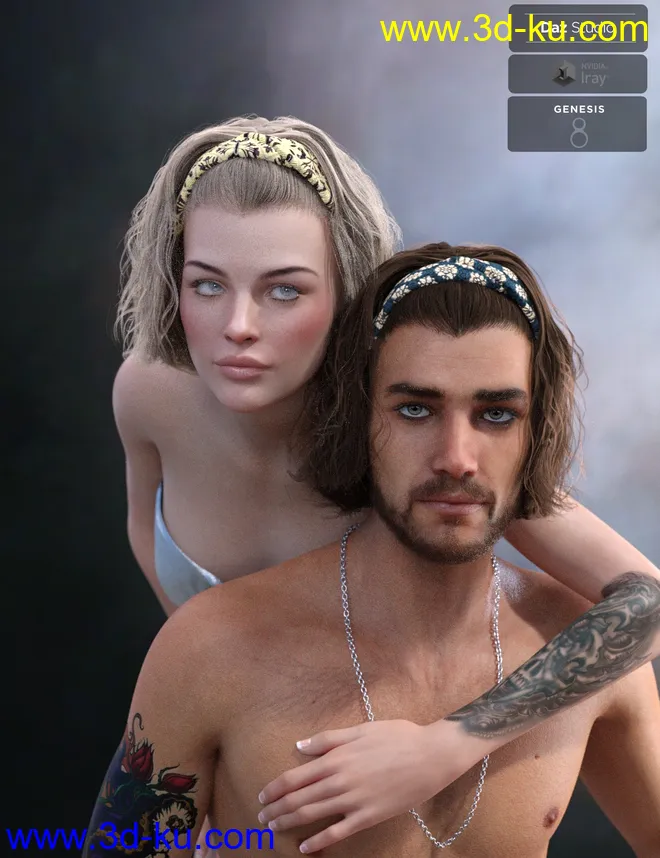 Sayrion Headband Hair Set for Genesis 8 Male(s) and Female(s)模型的图片9