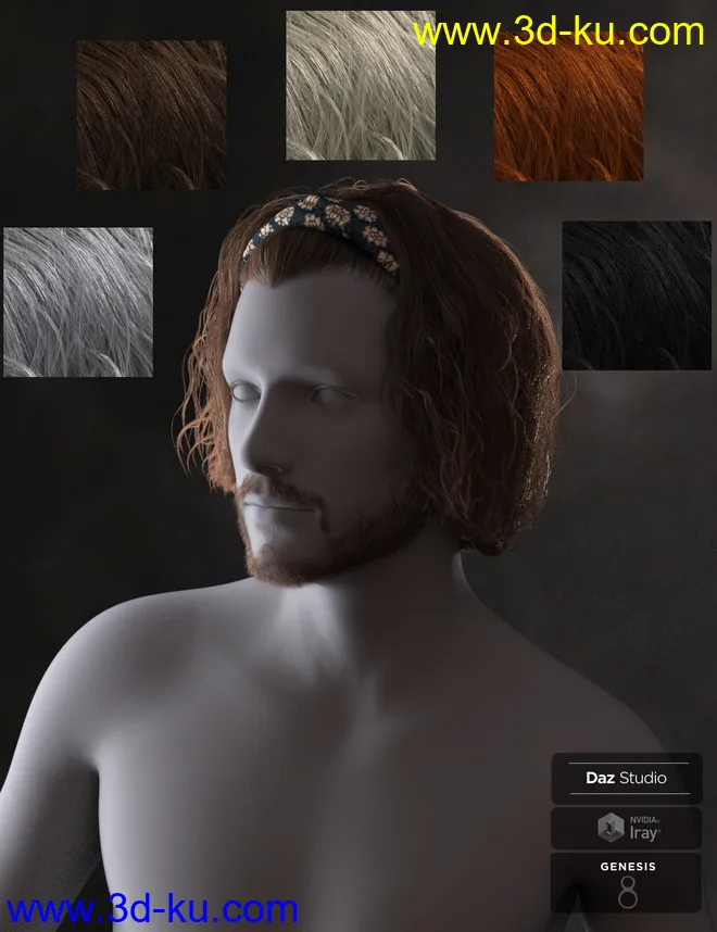 Sayrion Headband Hair Set for Genesis 8 Male(s) and Female(s)模型的图片11