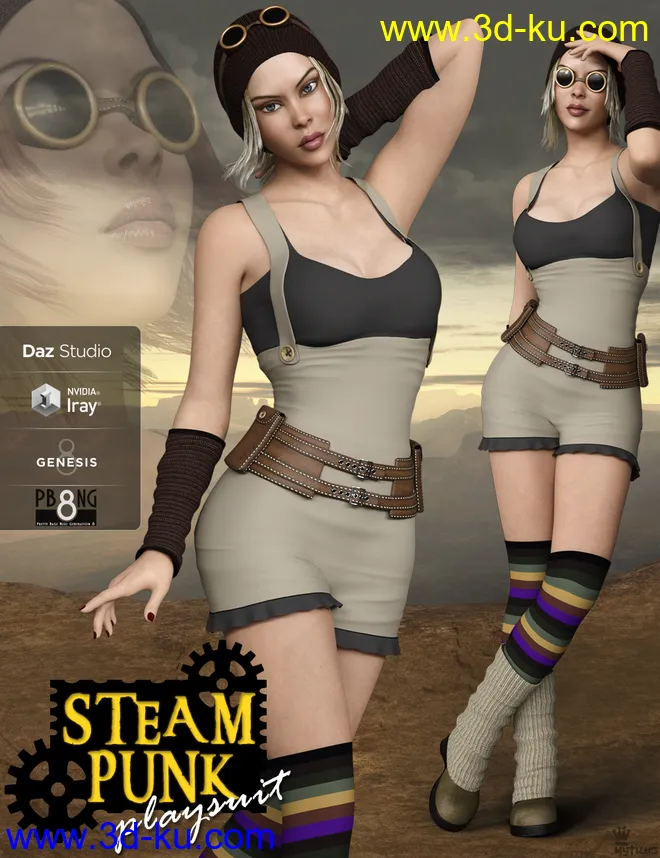 Steampunk Playsuit Outfit Set for Genesis 8 Female(s)模型的图片1