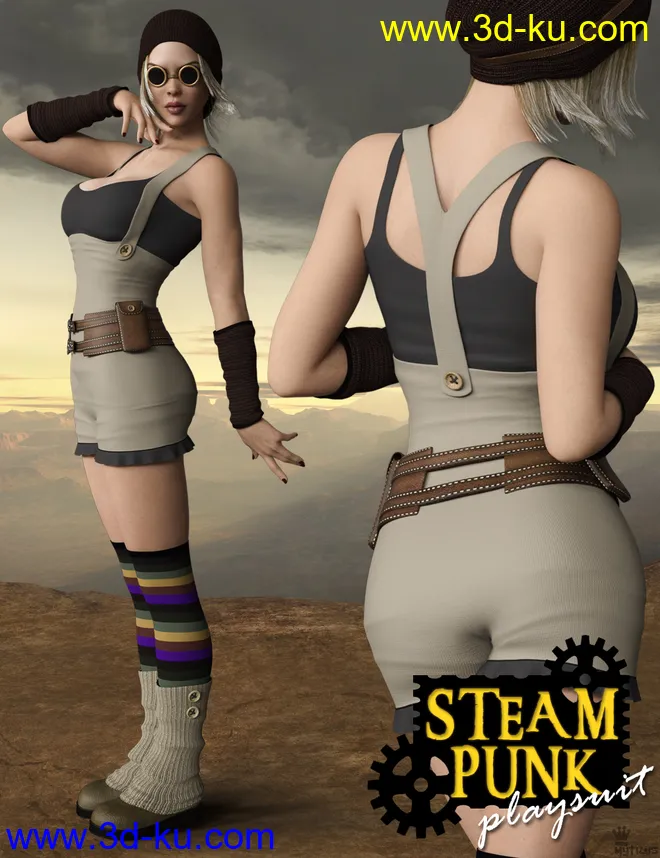 Steampunk Playsuit Outfit Set for Genesis 8 Female(s)模型的图片3