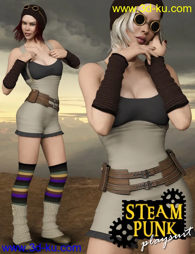 Steampunk Playsuit Outfit Set for Genesis 8 Female(s)模型的图片9