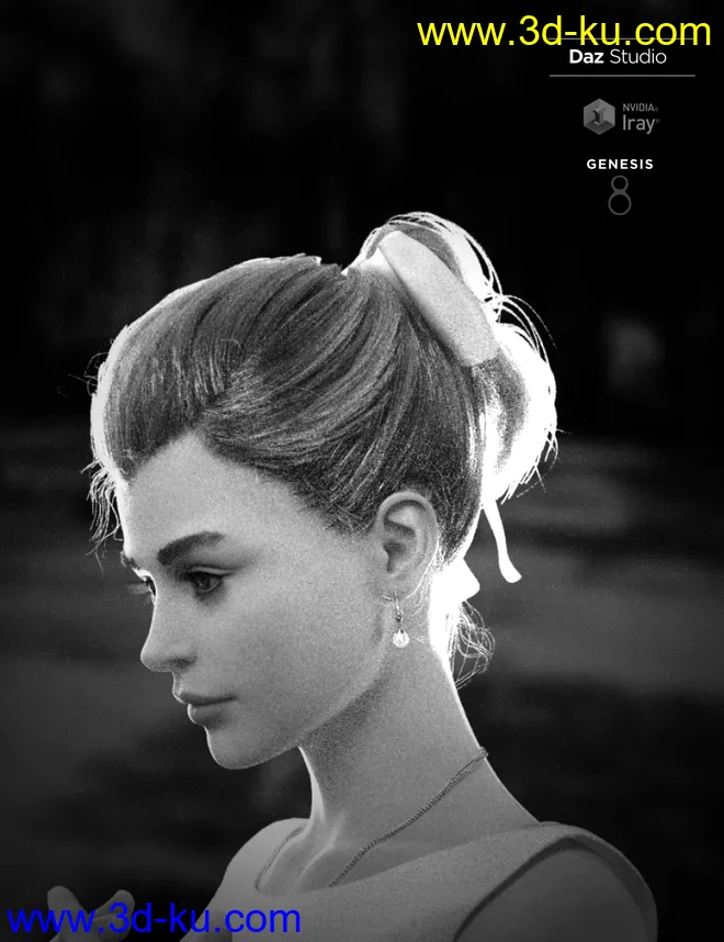 Sylvia Tied Bun Hair for Genesis 8 Female(s)模型的图片6