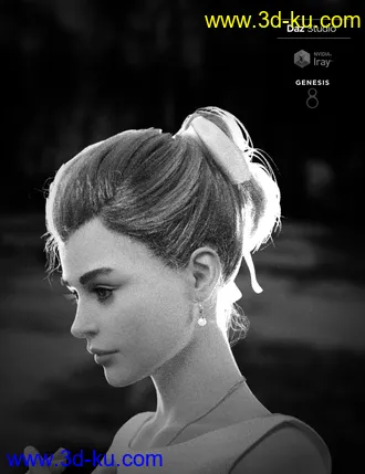 3D打印模型Sylvia Tied Bun Hair for Genesis 8 Female(s)的图片