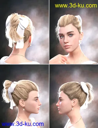3D打印模型Sylvia Tied Bun Hair for Genesis 8 Female(s)的图片