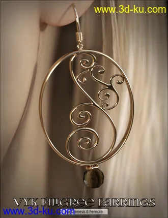 3D打印模型VYK Filigree Earrings for Genesis 8 Female(s)的图片