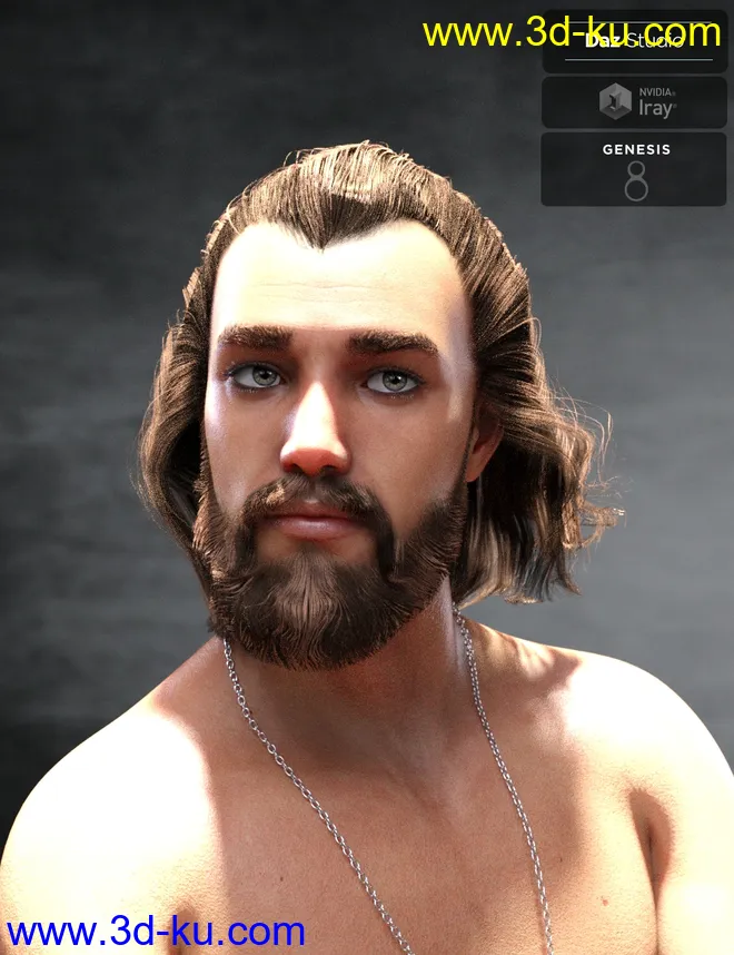Yussef Hair Beard and Eyebrows for Genesis 8 Male(s)模型的图片2