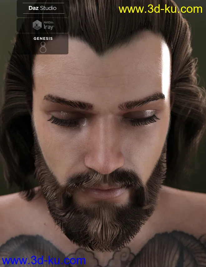 Yussef Hair Beard and Eyebrows for Genesis 8 Male(s)模型的图片4