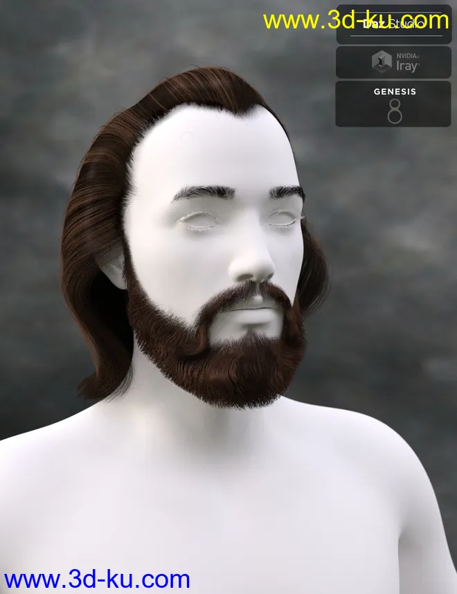 Yussef Hair Beard and Eyebrows for Genesis 8 Male(s)模型的图片10