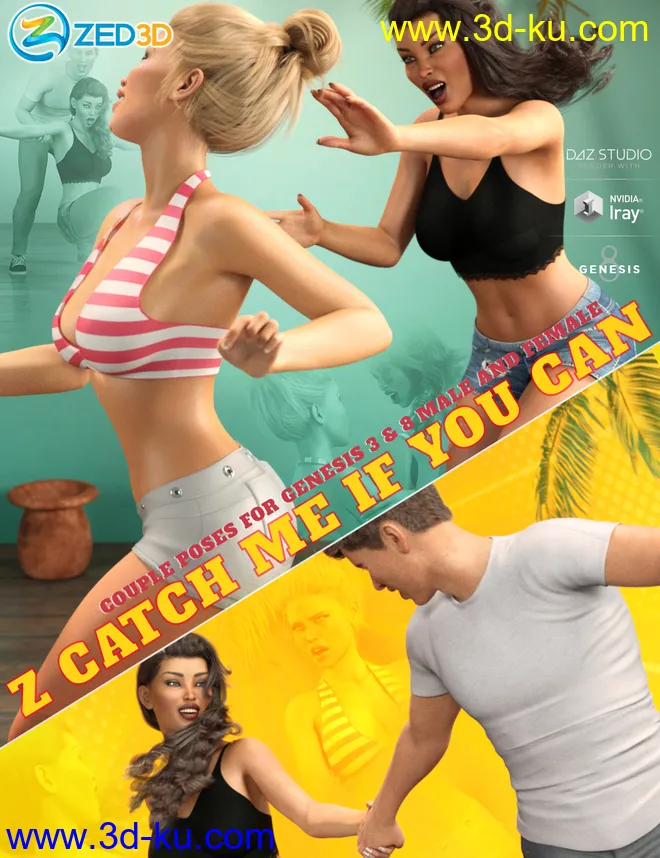 Z Catch Me If You Can Couple Poses for Genesis 3 and 8模型的图片1