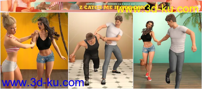 Z Catch Me If You Can Couple Poses for Genesis 3 and 8模型的图片6