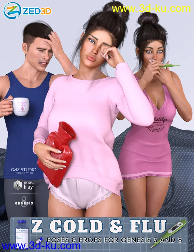 Z Cold and Flu - Props and Poses for Genesis 3 and 8模型的图片1
