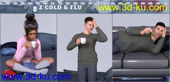 Z Cold and Flu - Props and Poses for Genesis 3 and 8模型的图片8